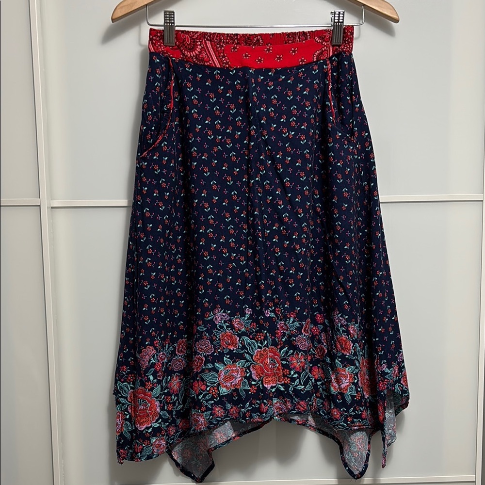 Xhilaration Blue and White Asymmetrical Midi Skirt